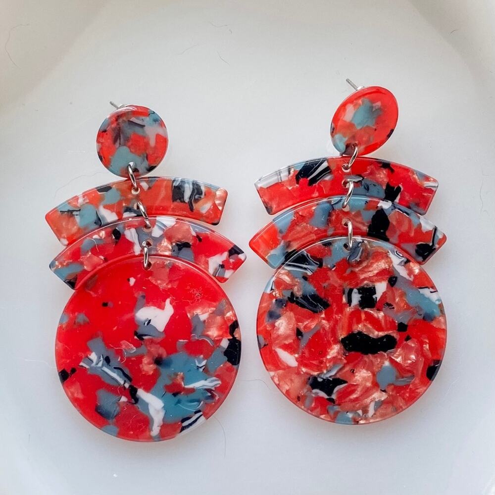 PAPARAZZI • Red + Blue Plastic Polymer Clay Inspired Statement Earrings